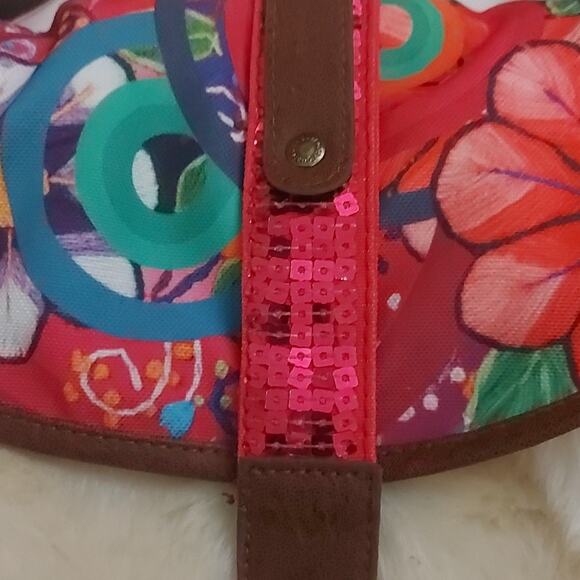 Desigual Floral Faux Fur Crossbody Bag Boho Chic Colorful Winter Retro Festival - Picture 6 of 10